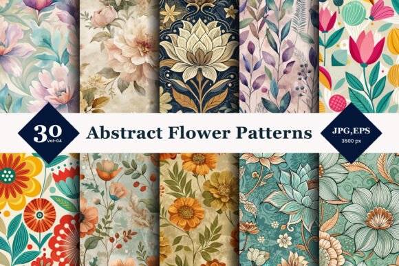 Abstract Flower Seamless Patterns 04