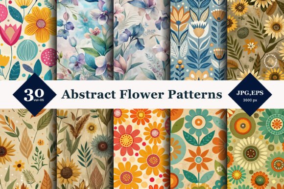 Elevate Your Creative Projects with Abstract Flower Seamless Patterns 05