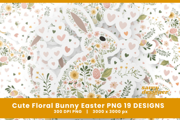 Elevate Your Designs with Cute Floral Bunny Easter PNG