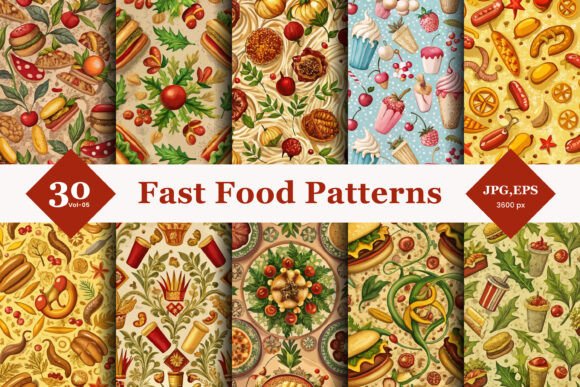 Fast Food Seamless Patterns 05 β A Bold Design Resource for Creative Projects