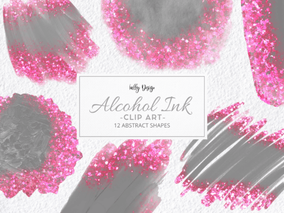 Gray Alcohol Ink Pink Glitter Clip Art