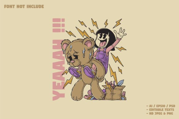 Retro Cartoon Bear Doll Carrying Girl: A Unique Mascot Logo for Bold Branding