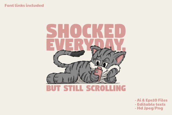 Retro Cat Scrolling Smartphone Logo Design
