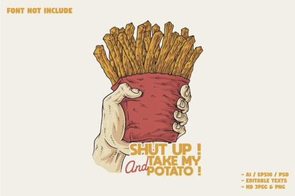 Retro Hand Holding French Fries Logo