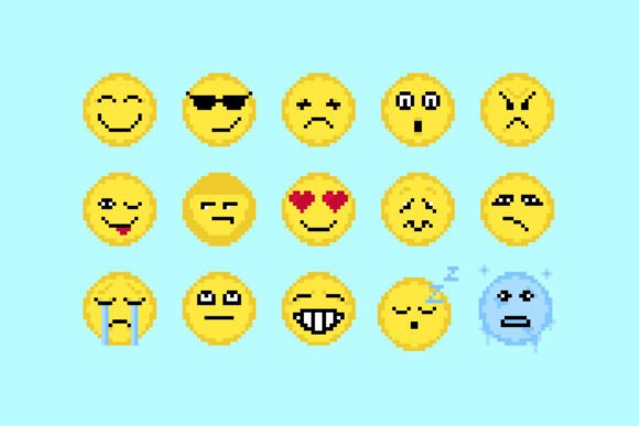 Retro Pixel Emoji Icons for Creative Projects