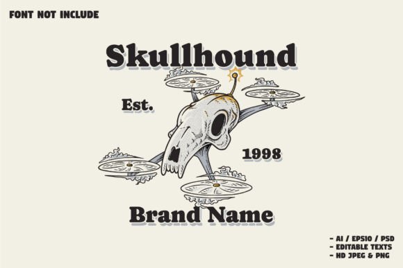 Retro Skull Hound Drone Character Logo