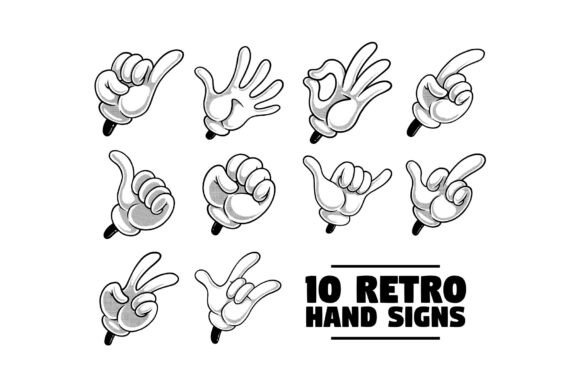 Unleash Your Brand’s Potential with the Cartoon Hand Signs Bundle in Retro Style